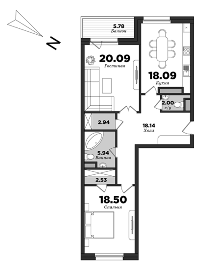 Krestovskiy De Luxe, Building 10, 2 bedrooms, 91.12 m² | planning of elite apartments in St. Petersburg | М16